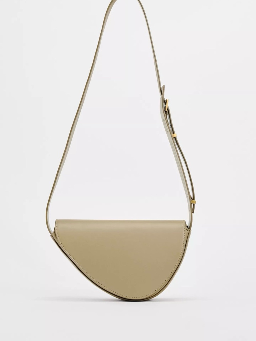 Zara Beige Half-Moon Crossbody Bag with Gold Hardware